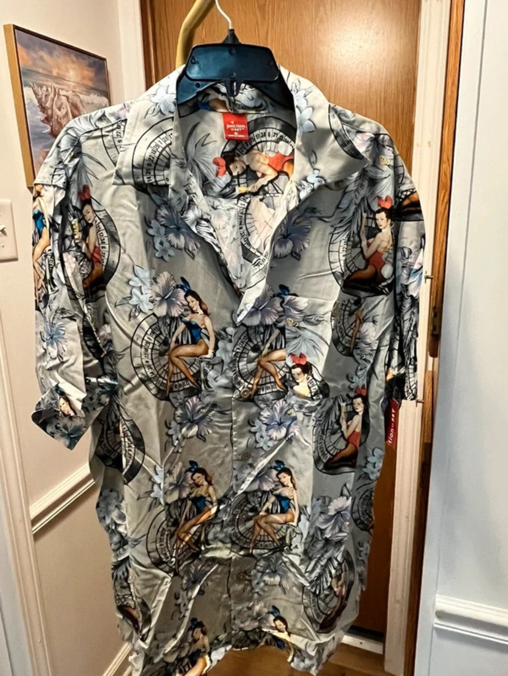 NWT Junction West Vintage Pinup Girl Casino Roulette Hawaiian Lounge Shirt XL